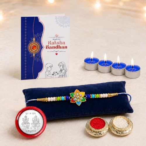 Flower Rakhi Combo - Raksha Bandhan Gift with Tealight Candles 4pcs, Pack of 5 for Bhaiya