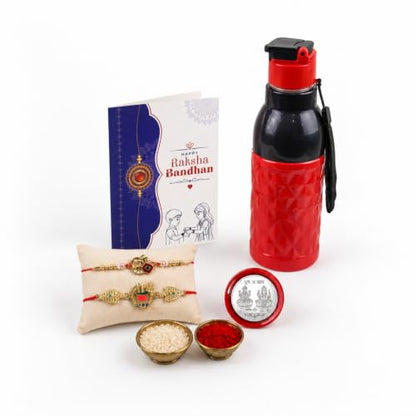 OM, Bird Rakhi Combo - Raksha Bandhan Gift with Sports Bottle 400ml, Pack of 6 for Bhaiya