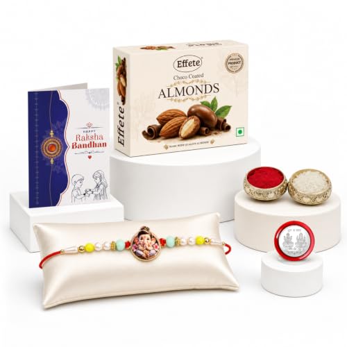 Little Ganesha Rakhi Combo - Raksha Bandhan Gift with Choco Almonds 32gm, Pack of 5
