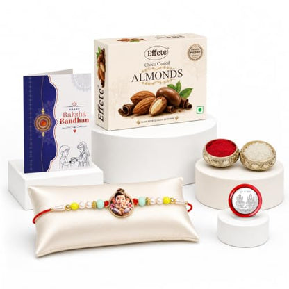 Little Ganesha Rakhi Combo - Raksha Bandhan Gift with Choco Almonds 32gm, Pack of 5