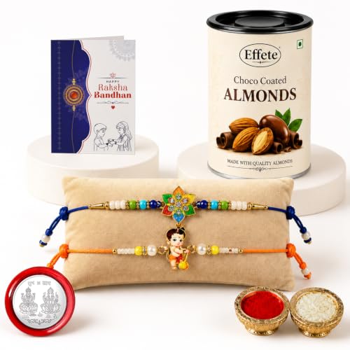 Flower, Bal Hanuman Rakhi Combo - Raksha Bandhan Gift with Choco Almonds 96gm, Pack of 6