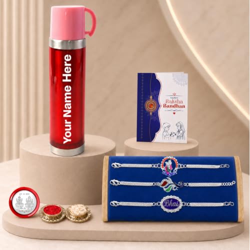 Rakhi for Brother with Travel Mug 500ml - Raksha Bandhan Gift Set, Pack of 7