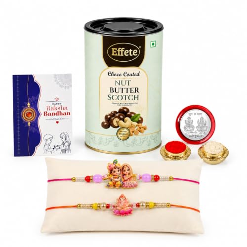 Ganesha Rakhi Combo - Raksha Bandhan Gift with Choco Butterscotch 96gm, Pack of 6
