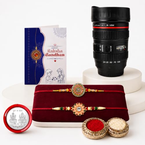 Rakhi for Brother with Camera Lens Coffee Mug - Rakshabandhan Gift Set, Pack of 6