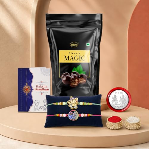 Ganesha Rakhi Combo - Raksha Bandhan Gift with Choco Magic Standy Pouch, Pack of 6