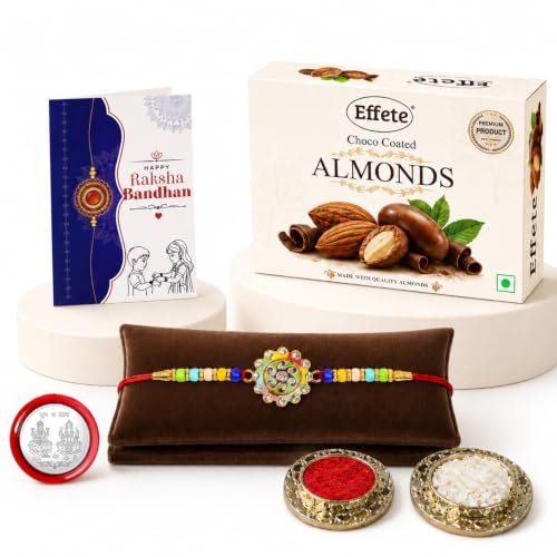 Spiral Rakhi Combo - Raksha Bandhan Gift with Choco Almonds 32gm, Pack of 5 | Rakhi Gift