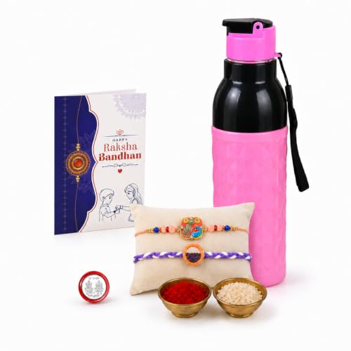 Beaded, Peacock Rakhi Combo - Raksha Bandhan Gift with Diamond Water Bottle 1000ml