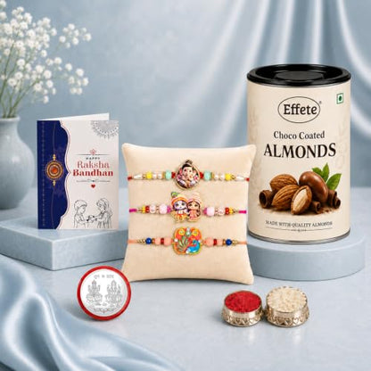 Peacock Rakhi Combo - Raksha Bandhan Gift with Choco Almonds 96gm, Pack of 7 | Rakhi Gift