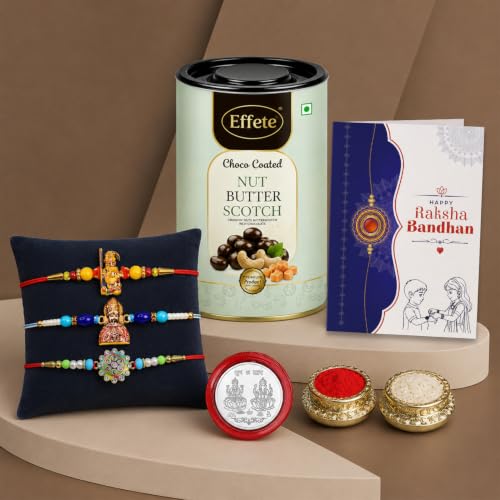 Ganesha Rakhi Combo - Raksha Bandhan Gift with Choco Butterscotch 96gm, Pack of 7