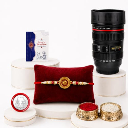 Rakhi for Brother with Camera Lens Coffee Mug - Rakshabandhan Gift Set, Pack of 5