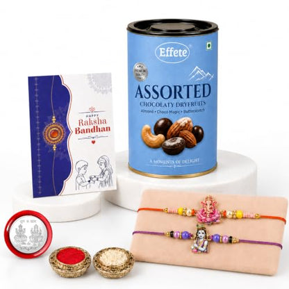 Ganesha, Krishna Rakhi Combo - Raksha Bandhan Gift with Assorted Choco 96gm, Pack of 6