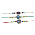 Designer Rakhi for Brother with Roli Chawal, Pooja Coin & Card | Pack of 3