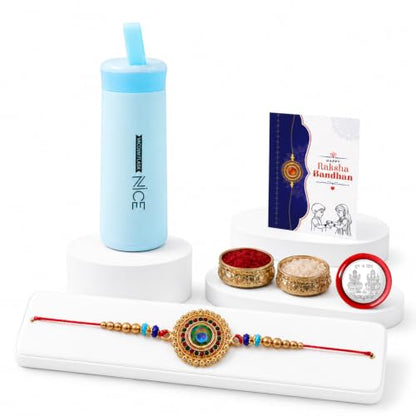 Round Rakhi for Brother with Water Bottle - Raksha Bandhan Gift Set, Pack of 5