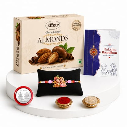 Krishna Radha Rakhi Combo - Raksha Bandhan Gift with Choco Almonds 32gm, Pack of 5
