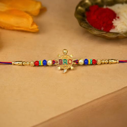 Turtle/Bro, Floral Rakhi Combo - Raksha Bandhan Gift with SS Water Bottle 1000ml