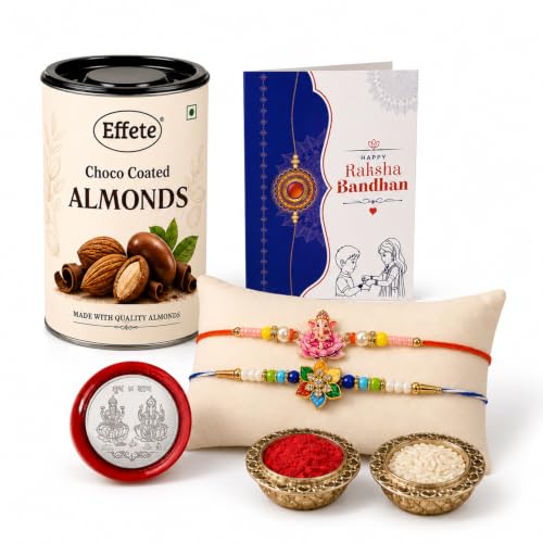 Flower, Ganesha Rakhi Combo - Raksha Bandhan Gift with Choco Almonds 96gm, Pack of 6