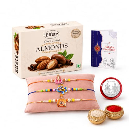 Swami Maharaj Rakhi Combo - Raksha Bandhan Gift with Choco Almonds 32gm, Pack of 7