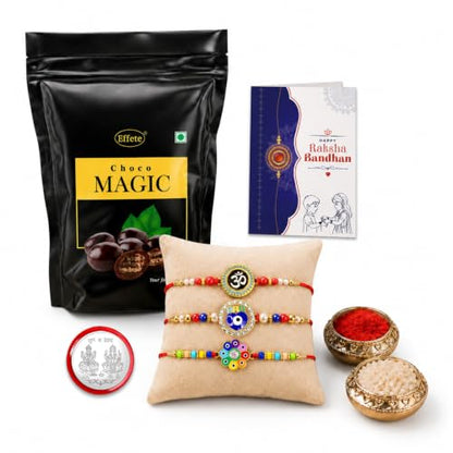Flower Rakhi Combo - Raksha Bandhan Gift with Choco Magic Standy Pouch, Pack of 7