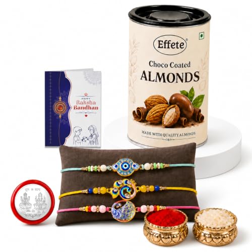 Evil Eye, Bird Rakhi Combo - Raksha Bandhan Gift with Choco Almonds 96gm, Pack of 7