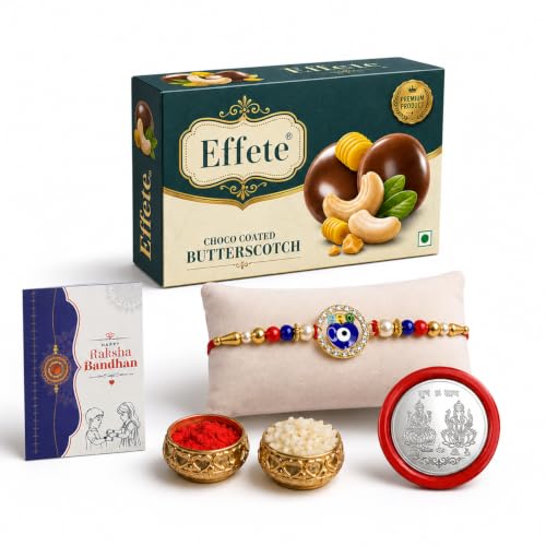 Evil Eye Rakhi Combo - Raksha Bandhan Gift with Choco Butterscotch 32gm, Pack of 5