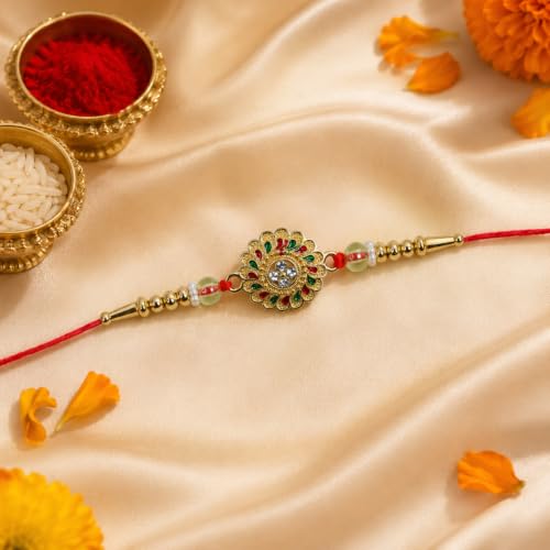 Packaging of the Flower Rakhi for Brother with Art Pooja Thali gift set.