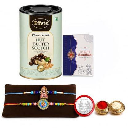 Khatu Shyam Rakhi Combo - Raksha Bandhan Gift with Choco Butterscotch 96gm, Pack of 6
