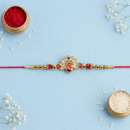 Peacock, Ganesh Rakhi Combo - Raksha Bandhan Gift with Golden Pooja Kankavati, Pack of 6