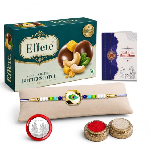 Peacock Rakhi Combo - Raksha Bandhan Gift with Choco Butterscotch 32gm, Pack of 5