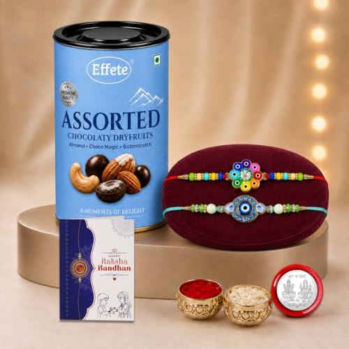 Flower, Evil Eye Rakhi Combo - Raksha Bandhan Gift with Assorted Choco 96gm, Pack of 6