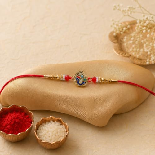 Lion Rakhi for Brother with Leaf Pooja Thali - Raksha Bandhan Gift Set, Pack of 7