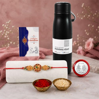 Round Rakhi Combo - Raksha Bandhan Gift with Vacuum Water Bottle 550ml, Pack of 5