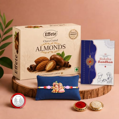 Krishna Radha Rakhi Combo - Raksha Bandhan Gift with Choco Almonds 32gm, Pack of 5