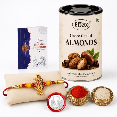 Krishna Rakhi Combo - Raksha Bandhan Gift with Choco Almonds 96gm, Pack of 5 | Rakhi Gift
