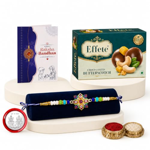 Evil Eye, OM Rakhi Combo - Raksha Bandhan Gift with Choco Butterscotch 32gm, Pack of 5