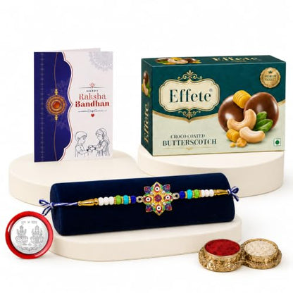 Evil Eye, OM Rakhi Combo - Raksha Bandhan Gift with Choco Butterscotch 32gm, Pack of 5