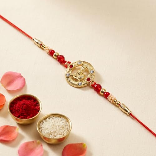 Ganesha Rakhi for Brother with Pooja Thali - Raksha Bandhan Gift Set, Pack of 7