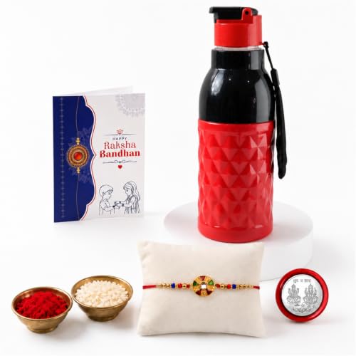 Round Rakhi Combo - Raksha Bandhan Gift with Sports Bottle 400ml, Pack of 5 | Rakhi Gift