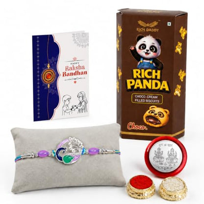 Peacock Rakhi Combo - Raksha Bandhan Gift with Choco Cream Biscuit 60gm, Pack of 5