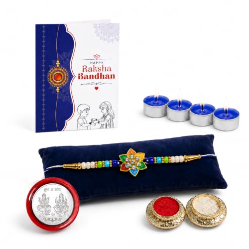 Flower Rakhi Combo - Raksha Bandhan Gift with Tealight Candles 4pcs, Pack of 5 for Bhaiya