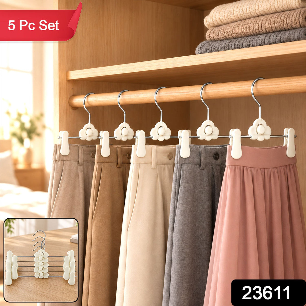 Adjustable Cloud Shape Pants Hangers with Clips for Trousers & Skirts (5 Pc)