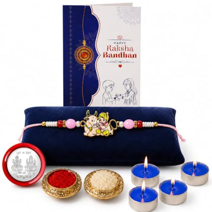 Krishna Rakhi Combo - Raksha Bandhan Gift with Tealight Candles 4pcs, Pack of 5 for Bhaiya