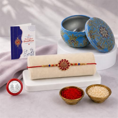 Flower Rakhi Combo - Raksha Bandhan Gift with Heart-Shape Organizer, Pack of 5 for Bhaiya