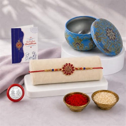 Flower Rakhi Combo - Raksha Bandhan Gift with Heart-Shape Organizer, Pack of 5 for Bhaiya