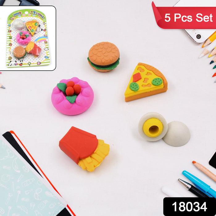 3D Food Shape Fancy & Stylish Colorful Erasers, Mini Eraser Creative Cute Novelty Eraser for Children Eraser Set for Return Gift, Birthday Party, School Prize(5 Pcs Set)