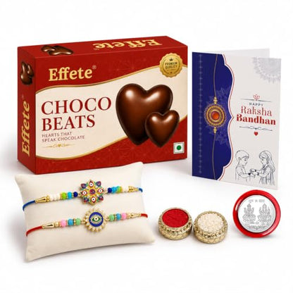 Evil Eye, OM, Evil Eye Rakhi Combo - Raksha Bandhan Gift with Choco Beats 32gm, Pack of 6