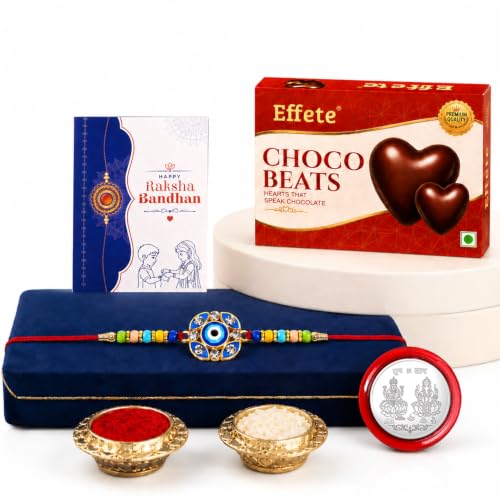 Evil Eye Rakhi Combo - Raksha Bandhan Gift with Choco Beats 32gm, Pack of 5 | Rakhi Gift