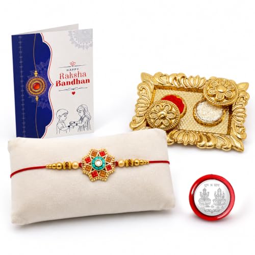 Rakhi for Rakhi Combo - Raksha Bandhan Gift with Rectangular Pooja Thali, Pack of 5