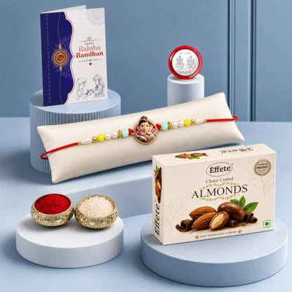 Little Ganesha Rakhi Combo - Raksha Bandhan Gift with Choco Almonds 32gm, Pack of 5