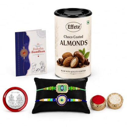 Evil Eye Rakhi Combo - Raksha Bandhan Gift with Choco Almonds 96gm, Pack of 6 | Rakhi Gift