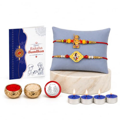 Ganesha, Krishna Rakhi Combo - Raksha Bandhan Gift with Tealight Candles 4pcs, Pack of 6